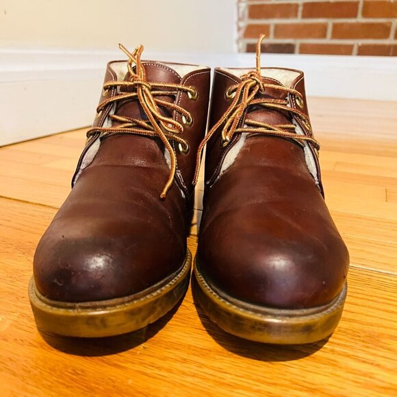 VTG Timberland USA Brown Leather ankle Boots Sherpa Lined Oil Resistant Women's - Picture 6 of 16
